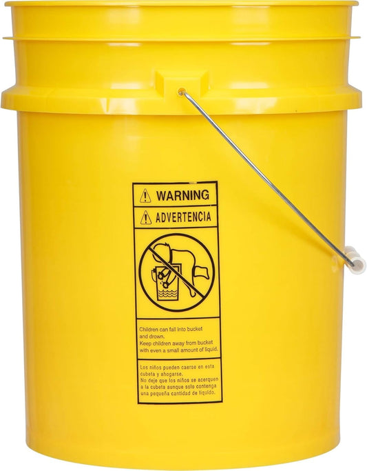 House Naturals 5 Gallon Plastic Yellow Food Grade BPA Free Made in USA Bucket Pail with Air Tight Double Gasket Screw on Lid(Pack of 3) (Yellow)