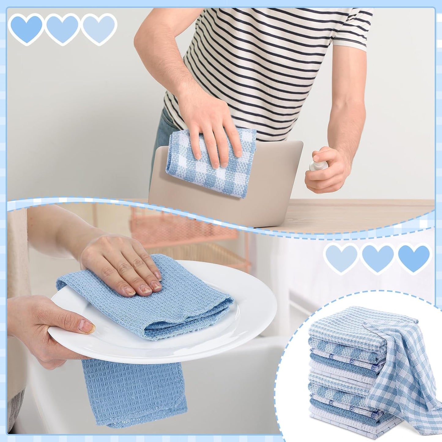 Patelai 12 Pcs Kitchen Dish Cloths for Washing Dishes Cleaning Cloth Absorbent Dish Rags Drying Cleaning Towels for Scrubbing Wipe Glass Home and Kitchen(Blue,13.8'' X 13.8'')