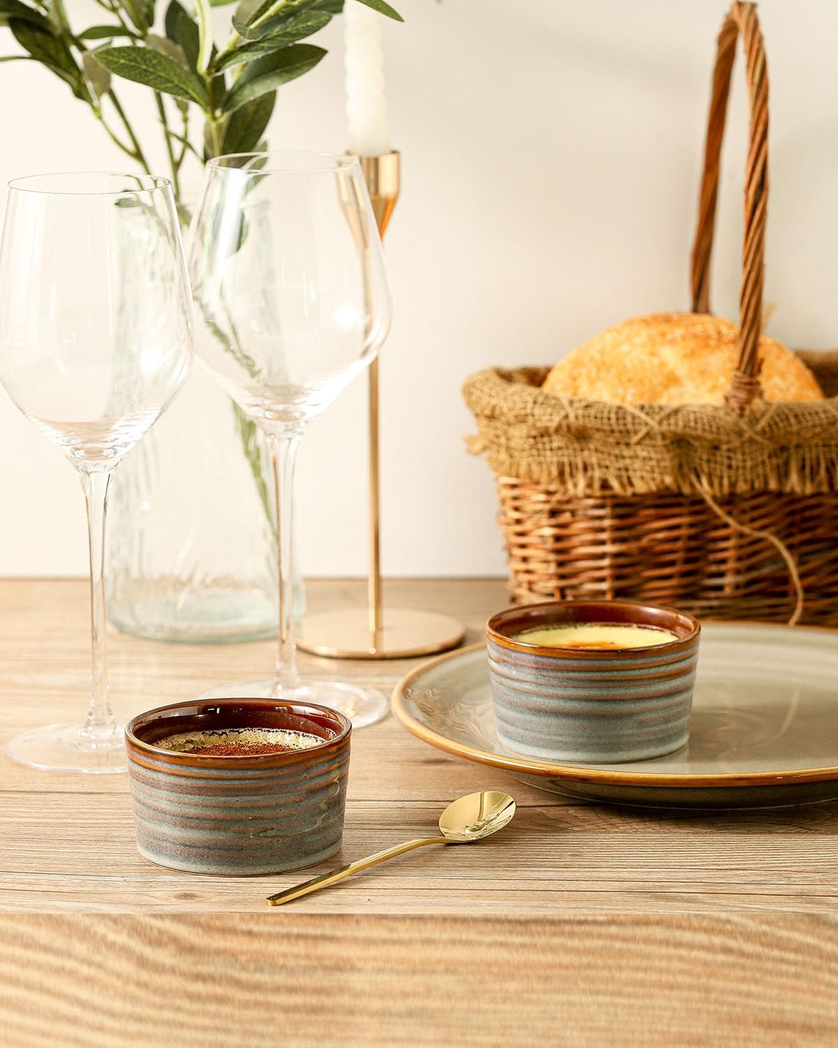 Hasense Ramekins Oven Safe, 6 Ounce Ceramic Souffle Dishes Set of 6, Small Dipping Sauce Bowls for Pudding, Creme Brulee, Souffle, Serving Dip, Custard, Light Grey