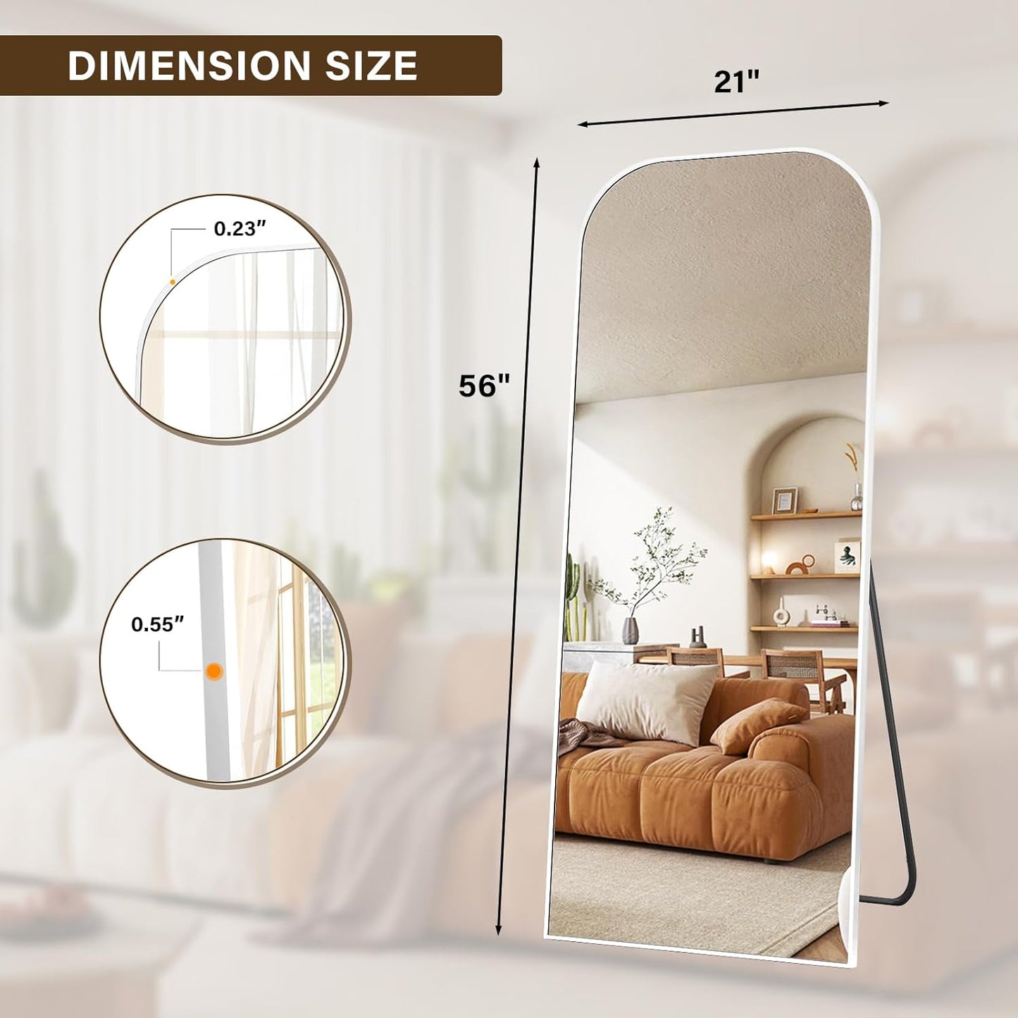 56x21 Inch Full Length Mirror - Large Floor Standing & Wall Mountable Full Body Mirror with Sturdy Aluminum Frame, Arched Top Design, Freestanding or Hanging for Bedroom, Living Room, Cloakroom,Silver