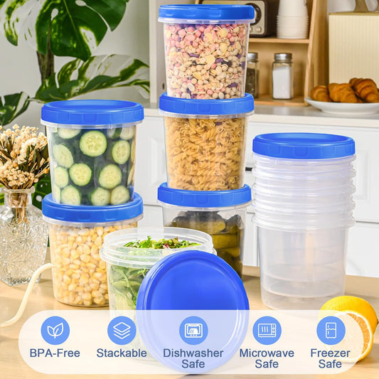 6 Pcs 32 oz Freezer Storage Containers for Soup, Plastic Containers with Screw Top Lids, Reusable Clear Food Storage Containers with Pen and Brush, Microwave & Dishwasher Safe