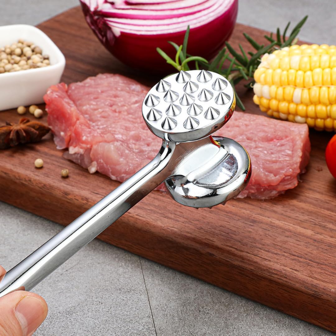 Professional Meat Tenderizer Mallet, Double-Sided, Stainless Steel, 8.6" Length, Heavy Duty Kitchen Tool for Steak, Beef, Chicken