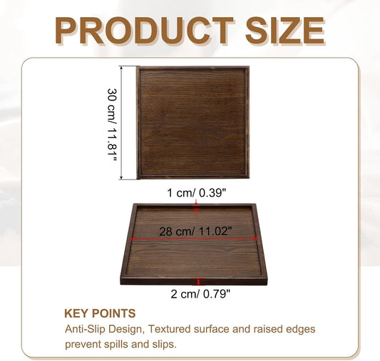Wooden Serving Tray Square Wood Serving Tray Decorative Platter, 11.8x11.8 Inch Fit for Home Decor Kitchen Coffee Table Candle Holder, (Brown)