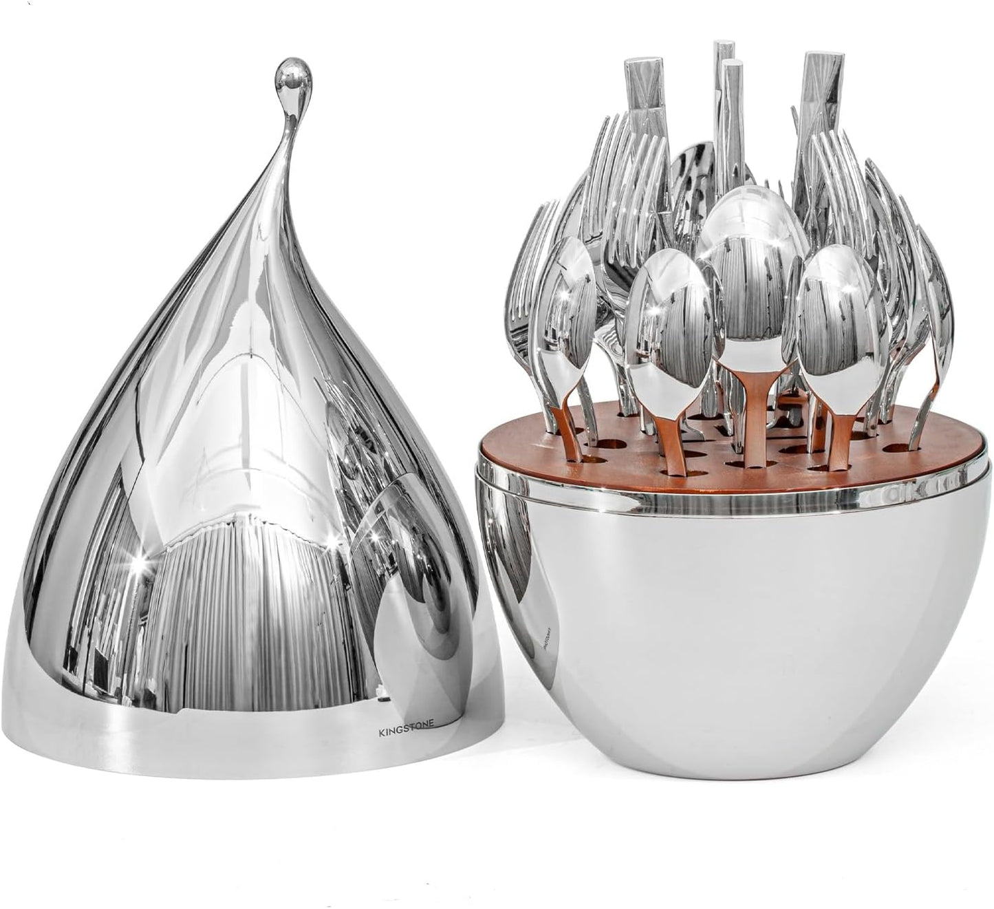 KINGSTONE Silverware Set with Waterdrop Storage Organizer, 20-Piece Forged Flatware Cutlery Set in Gift Box, Premium Stainless Stee Service for 4, Mirror Polished, Ideal for Kitchen, Wedding, Gift