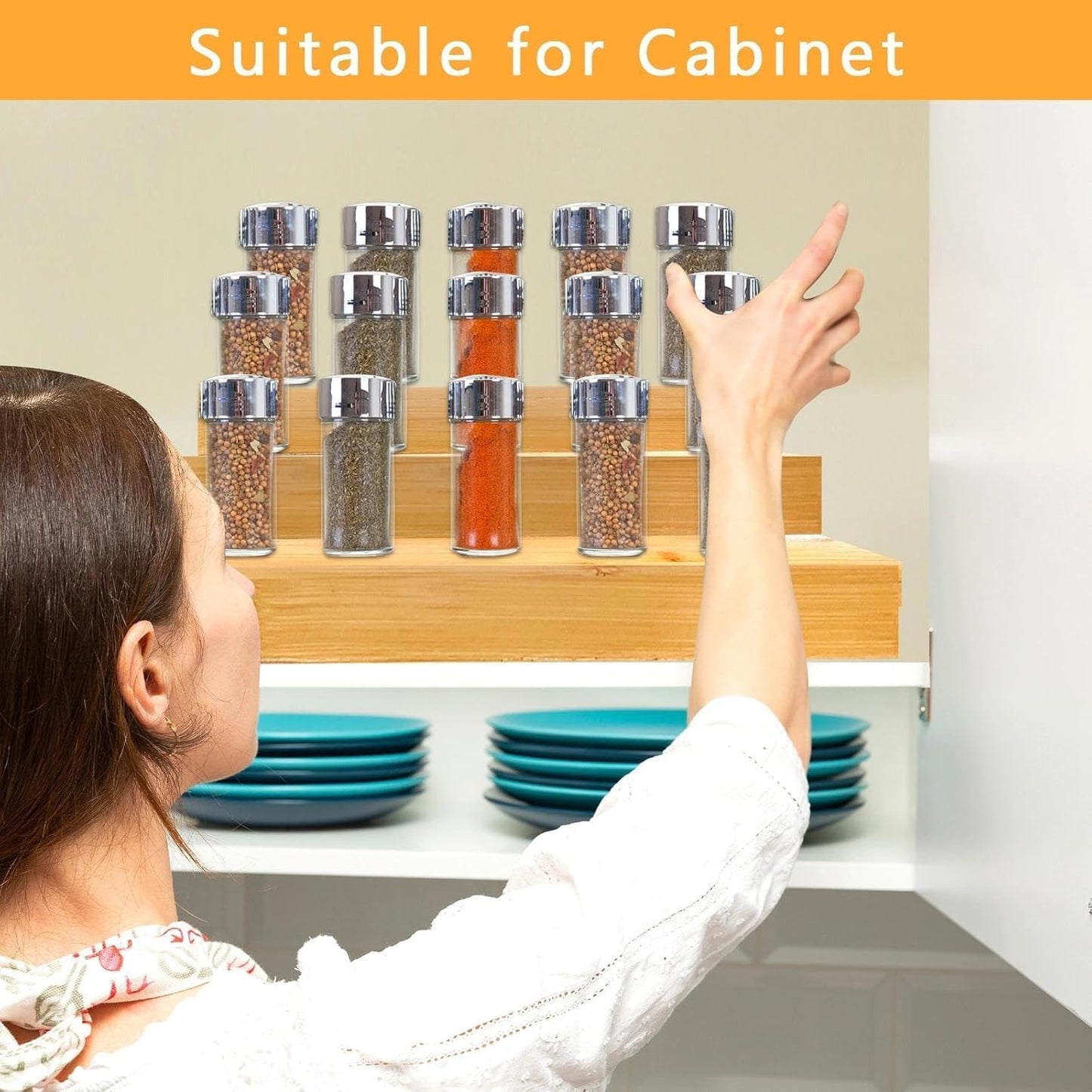 Spice Rack Organizer for Cabinet - Bamboo Spice Shelf, 3 Tier Seasoning Organizer for Countertop, Kitchen, Pantry 2 Pack