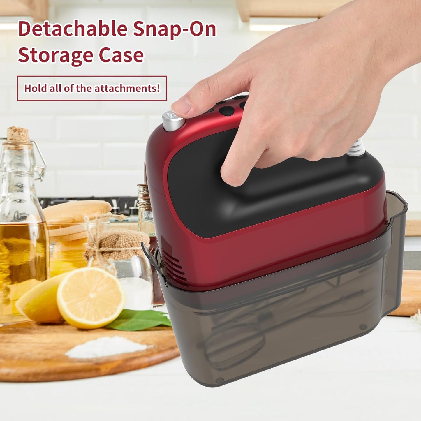 9-Speed Digital Hand Mixer Electric, 400W DC Motor, Hand Mixer electric Handheld with Snap-On Storage Case, Touch Button, Turbo Boost, 5x Stainless Steel Accessories (Red)