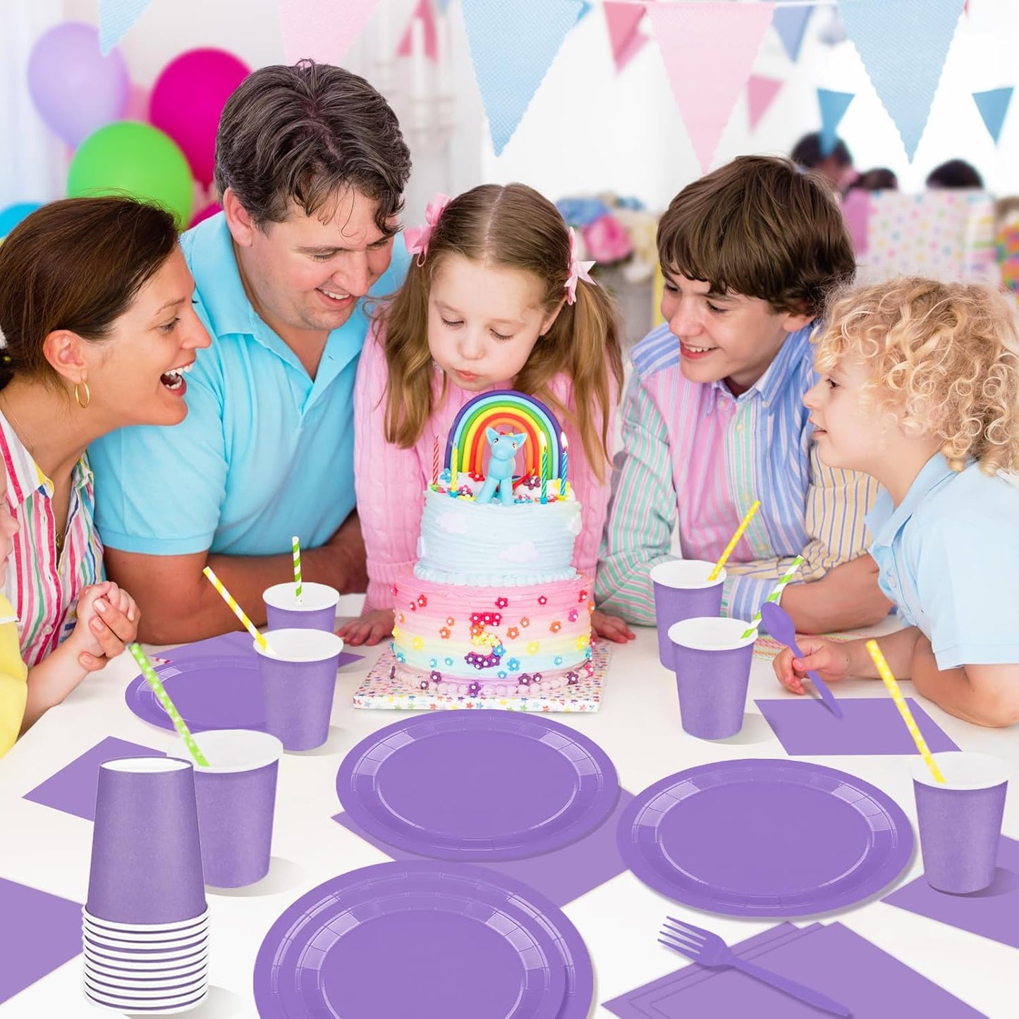 TWOWYHI 228PCS Lavender Party Supplies Set Include Paper Plates Cups Paper Napkins Plastic Spoons Forks Knives for 30 Guests Disposable Party Dinnerware for Birthday Wedding Family Picnic