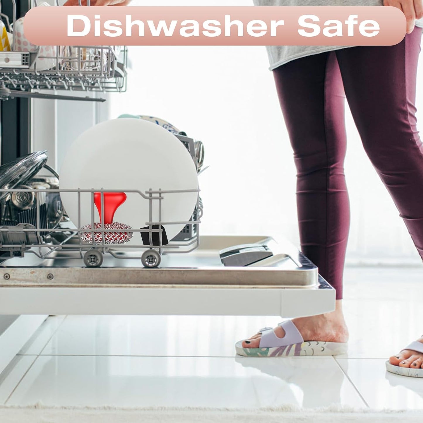 Cast Iron Scrubber | Dish Scrub Brush | 316 Cast Iron Cleaner Chainmail Scrubber for Pan Skillet Cleaner - Dish Scouring Pad Dishwasher Safe Cleaning Kit, Red