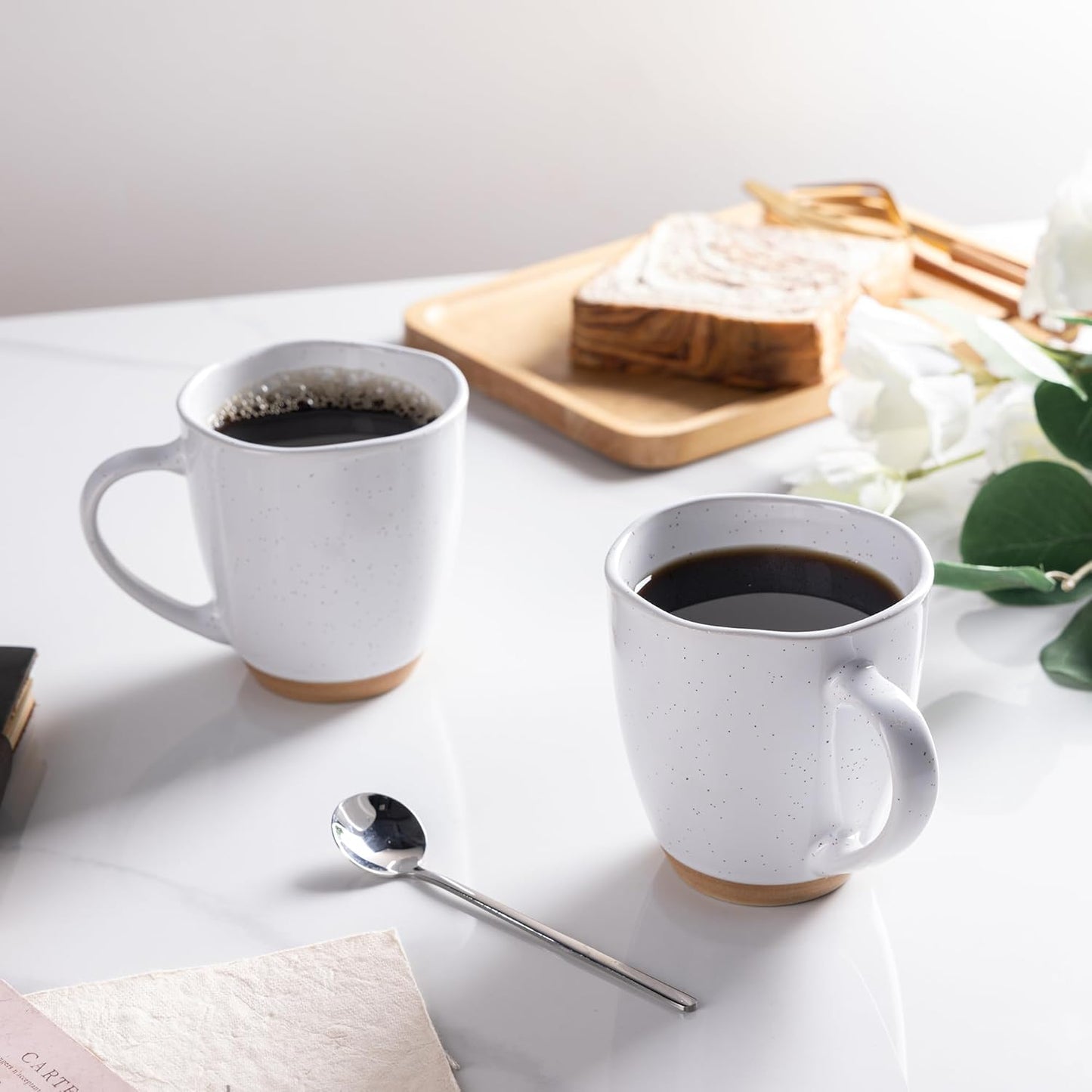 AmorArc 12oz Coffee Mugs, Ceramic Coffee Mugs set of 4 for Man, Woman, Dad, Mom, Modern Coffee Cups with handle for Latte/Cappuccino/Milk/Cocoa. Dishwasher&Microwave Safe, White