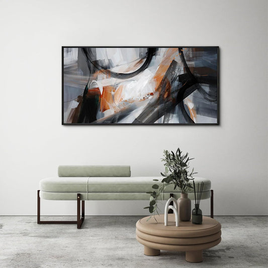KLAKLA Wall Art for Living Room - Black and Orange Boho Abstract Canvas Framed Wall Decor Office Bedroom Art Modern Large Picture Artwork for Walls Prints Paintings Artwork 40x20 Inches