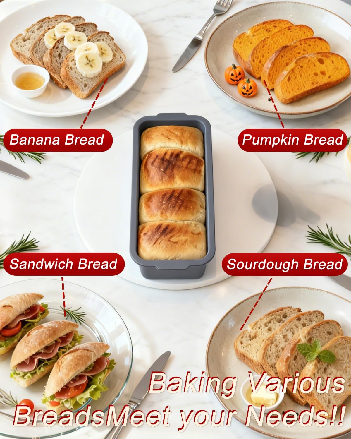 Large size foldable silicone bread loaf pan with lid,11x4.7 Inch easy to store non stick Bread Baking Pans,Sourdough Bread Pan with Baking Tool Supplies Kit for Homemade Bread, Cake