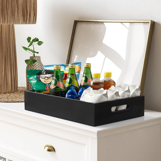 DRASTAR Snack Tray Organizer, Wooden Snack Display for Counter, Snack Bar Station, Chip Organizer for Pantry Shelf, Snack Basket Organizer, Kitchen Office