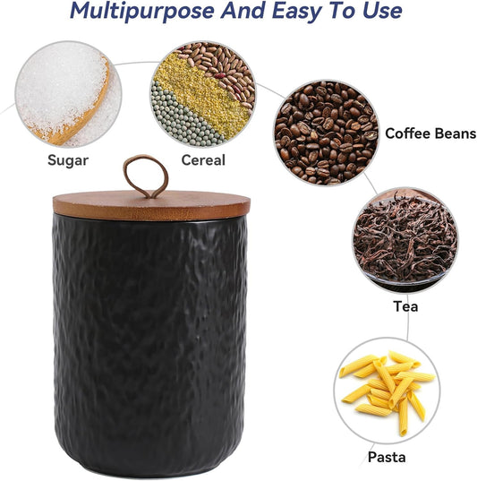 Kitchen Canisters for Countertop, Ceramic Coffee Canisters with Airtight Lids Food Storage Jars Sugar Container for Kitchen Counter Tea, Coffee Beans, Spice (#001Black-44oz/1300ml)