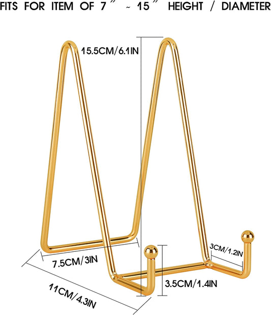 Decolore 6 inch 3 Pack Gold Metal Display Stands Plate Stands Plate Holder Display Stands for Picture, Decorative Plate, Book, Photo Easel, Artistic Work