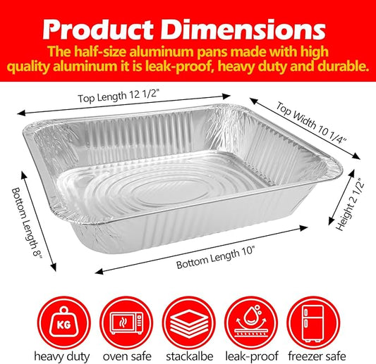9x13 Aluminum Foil Pans with Lid, 20 Pack Disposable Trays Half Size Heavy Duty Tin Pans Deep Food Containers For Cooking, Meal Prep, Baking, Roasting, Chafing, Heating or Steam Table