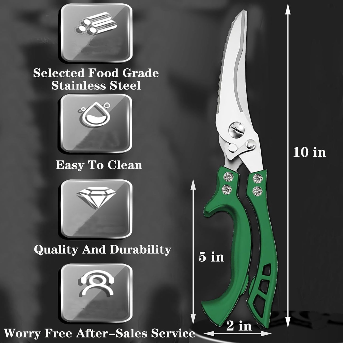 ANDONG Heavy Duty Poultry Shears, All-Purpose Kitchen Scissors for Food, Spatchcock Shears, Green