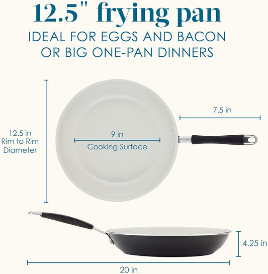 Rachael Ray Cucina Ceramic Nonstick Frying Pan/Skillet, 12.5 Inch Non Stick Open Fry Pan, Dishwasher Safe - Peppercorn