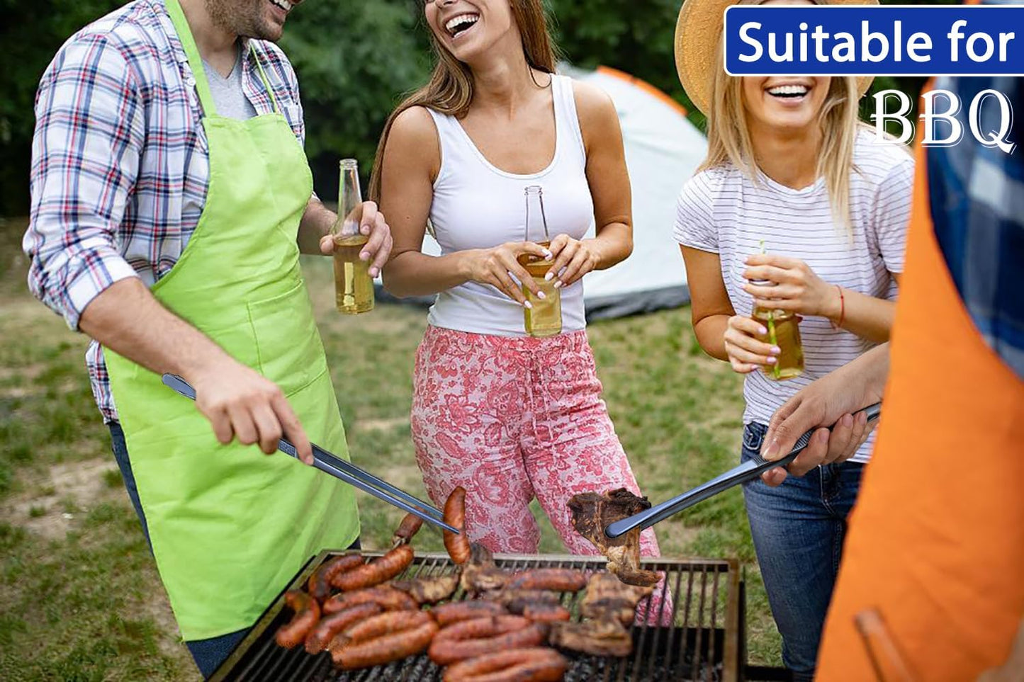 JETKONG 4 Pcs Kitchen Tweezers, 12'' and 10'' Stainless Steel Cooking Tweezers Set, High-Precision Tweezers Tongs for Cooking, Repairing, Seafood and BBQ (Blue)