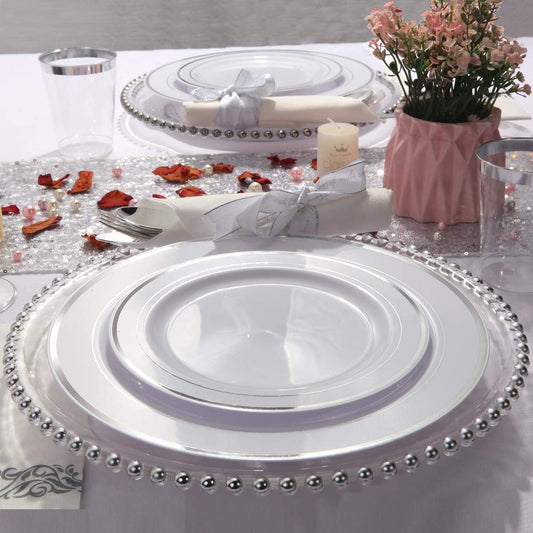 I00000 700 Piece Silver Dinnerware Set for 100 Guests-100 Dinner Plates, 100 Dessert Plates, 100 Disposable Cups 10 oz, 100 Paper Napkins, 100 Plastic Silverware Set Perfect for Party & Wedding