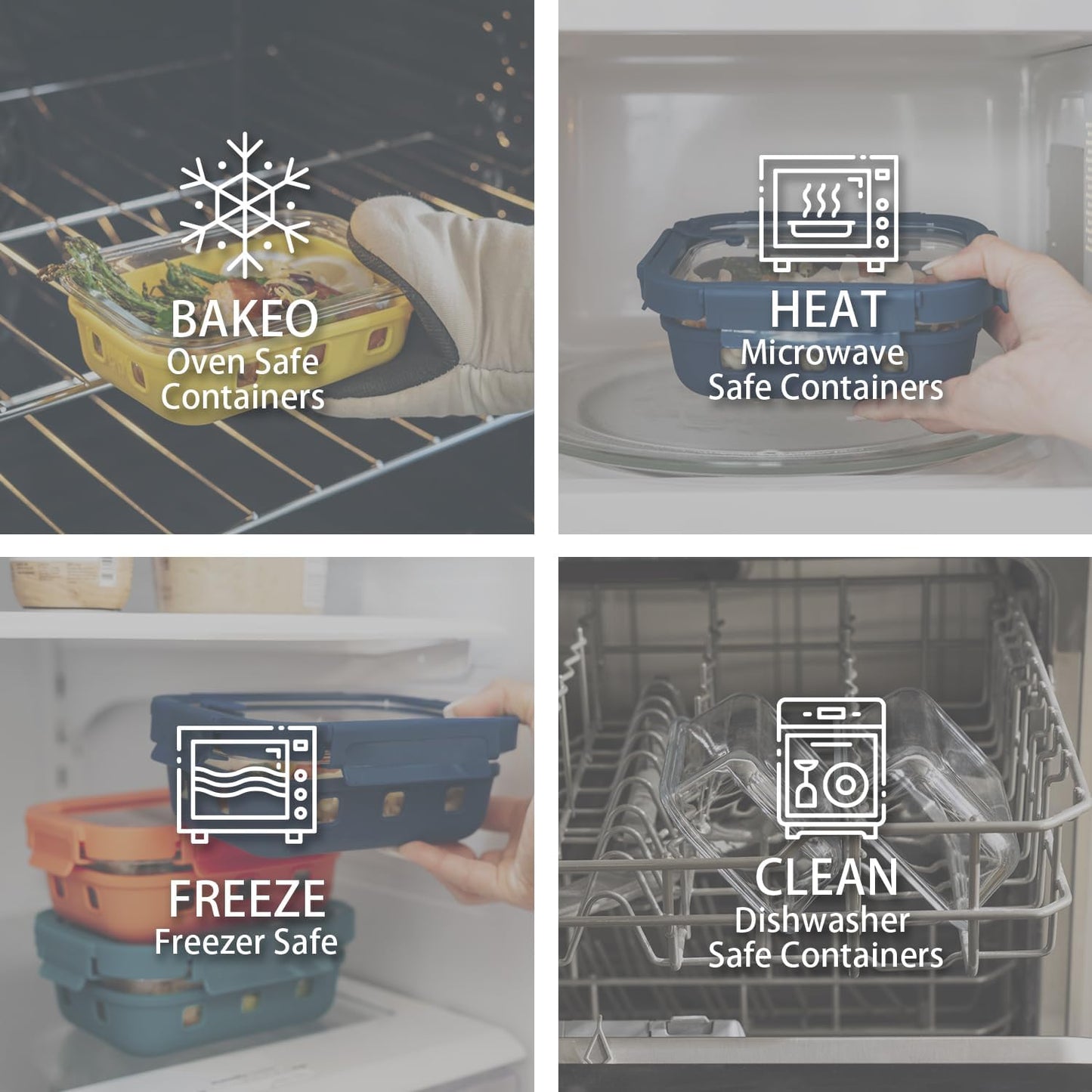 Glass Food Storage Containers With Glass Lids Bento Box Set Lunch Box Eco Friendly Meal Prep Containers Airtight – Plastic Free, Silicon Sleeve Bpa Free 4.4cup/ 5 * 1050ml