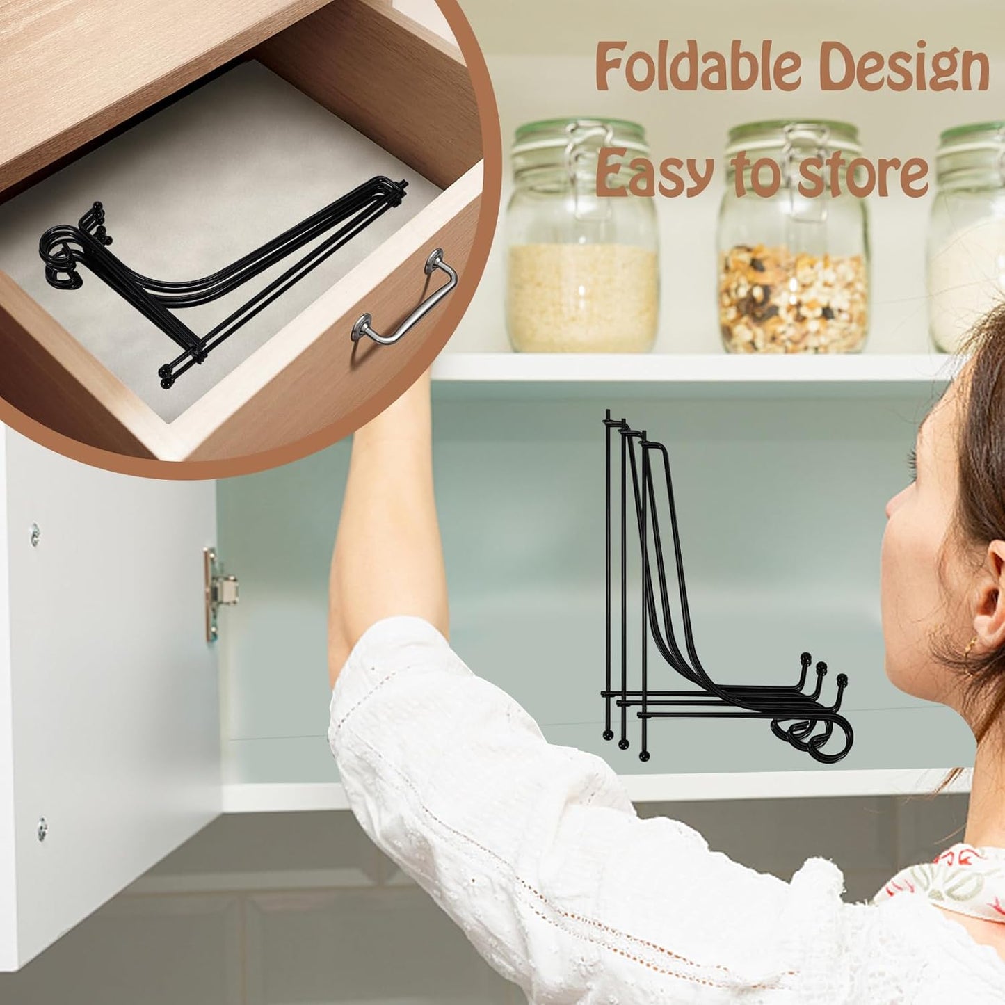 10 Pack Plate Stands for Display,Plate Display Stand,Picture Frame Holder Stand,Book Display Stand,Black Iron Plate Holders for Displaying Photo Frame,Decorative Plates,Arts (10 Inch,Foldable)