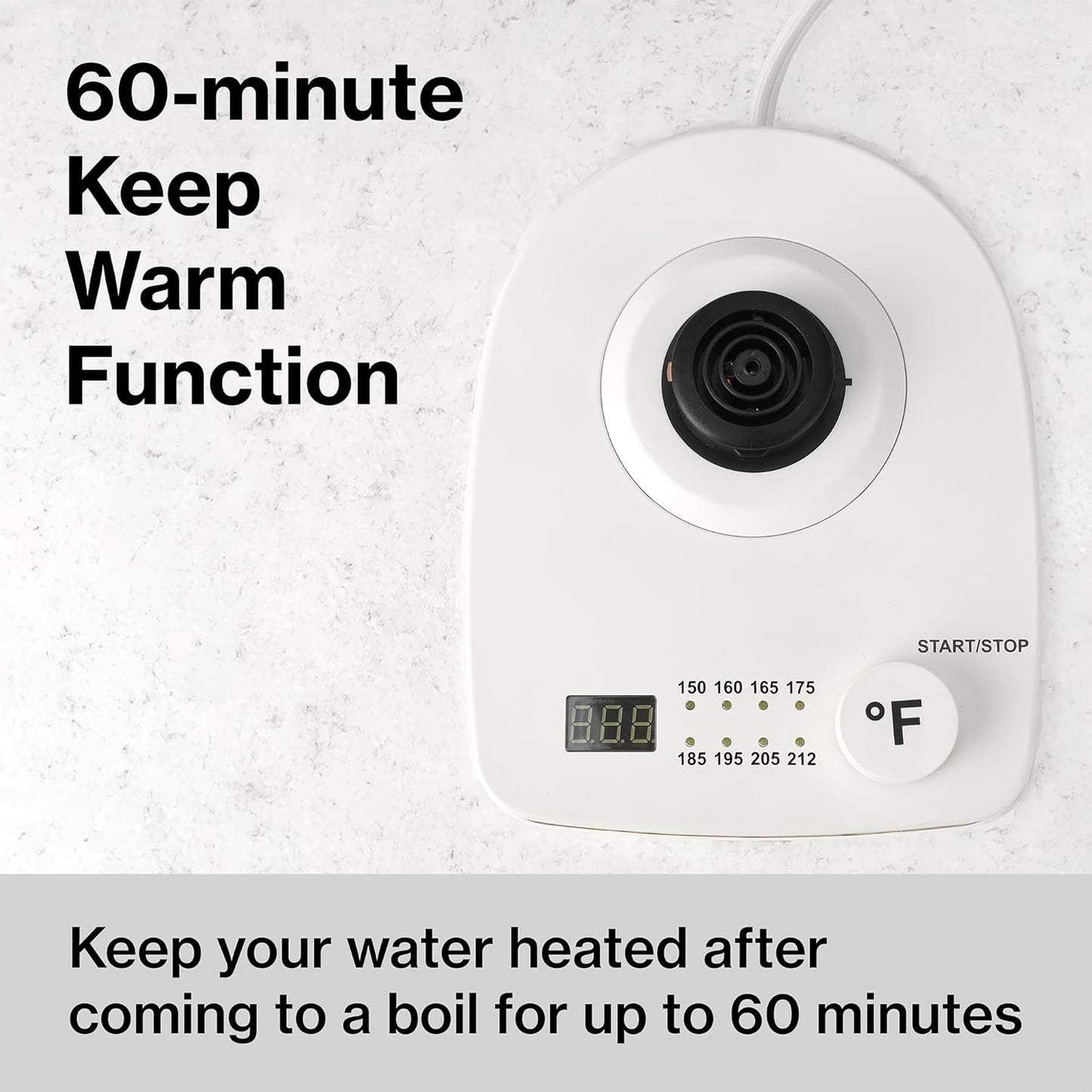 1.0L 1500W Gooseneck Electric Kettle - Stainless Steel Interior - Rapid-Boil - Auto Shut-Off, Boil-Dry Protection, Temperature Control, LED Indicator - White by The Display Guys