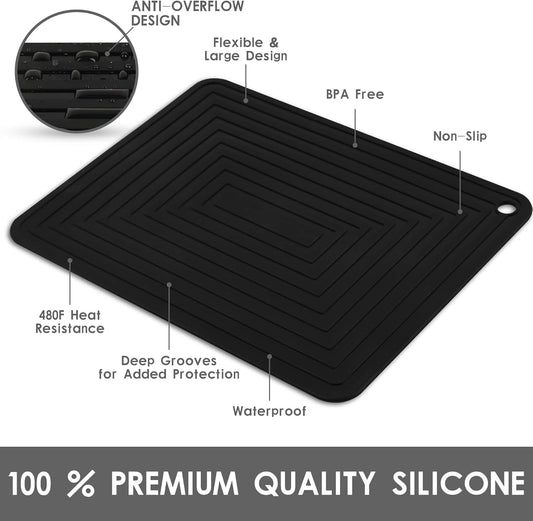 Trivets for Hot Dishes, Silicone Trivets for Hot Pots & Pans, Hot Pads for Kitchen, Non Slip Table Silicone Mats-Pot Holders-Placemat, Rectangular Microwave Cover Mats Pack 2 Dark Gray