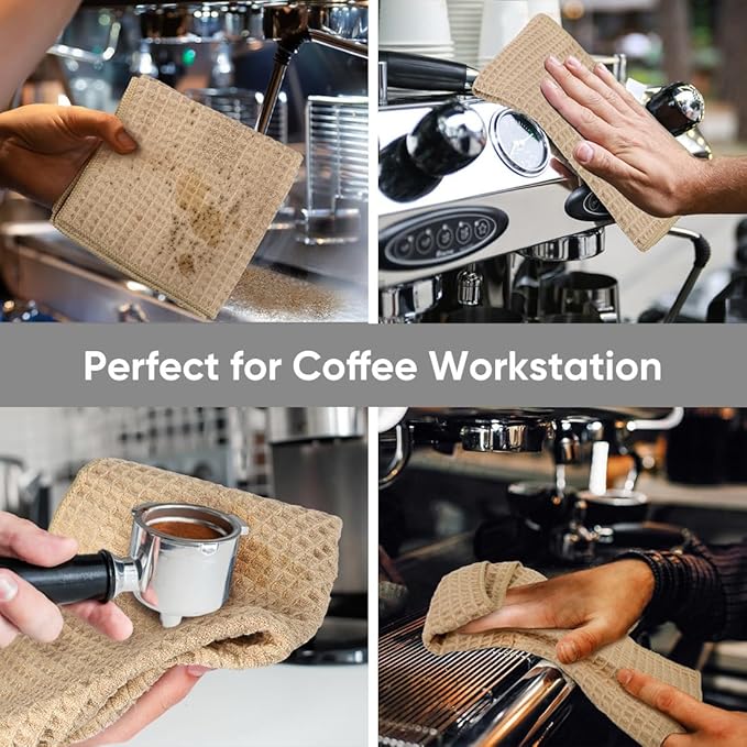 HOMEXCEL Waffle Weave Microfiber Cleaning Cloth, 6 Pack Highly Absorbent Cleaning Rag for Household, Reusable Kitchen Towels, Scratch-Free Barista Towels, 12 x 12 Inches, Brown