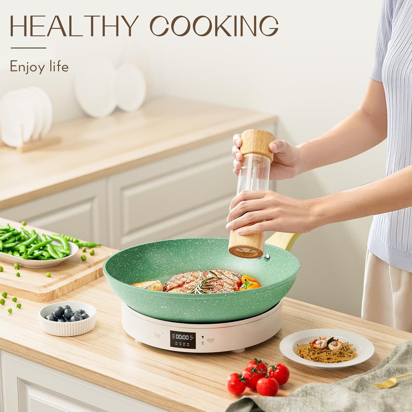 Innerwell Nonstick 11 Inch Skillet, Aluminum, Ergonomic Handle, Non-Toxic, Safe, Healthy, Easy Clean, Suitable for All Stovetops