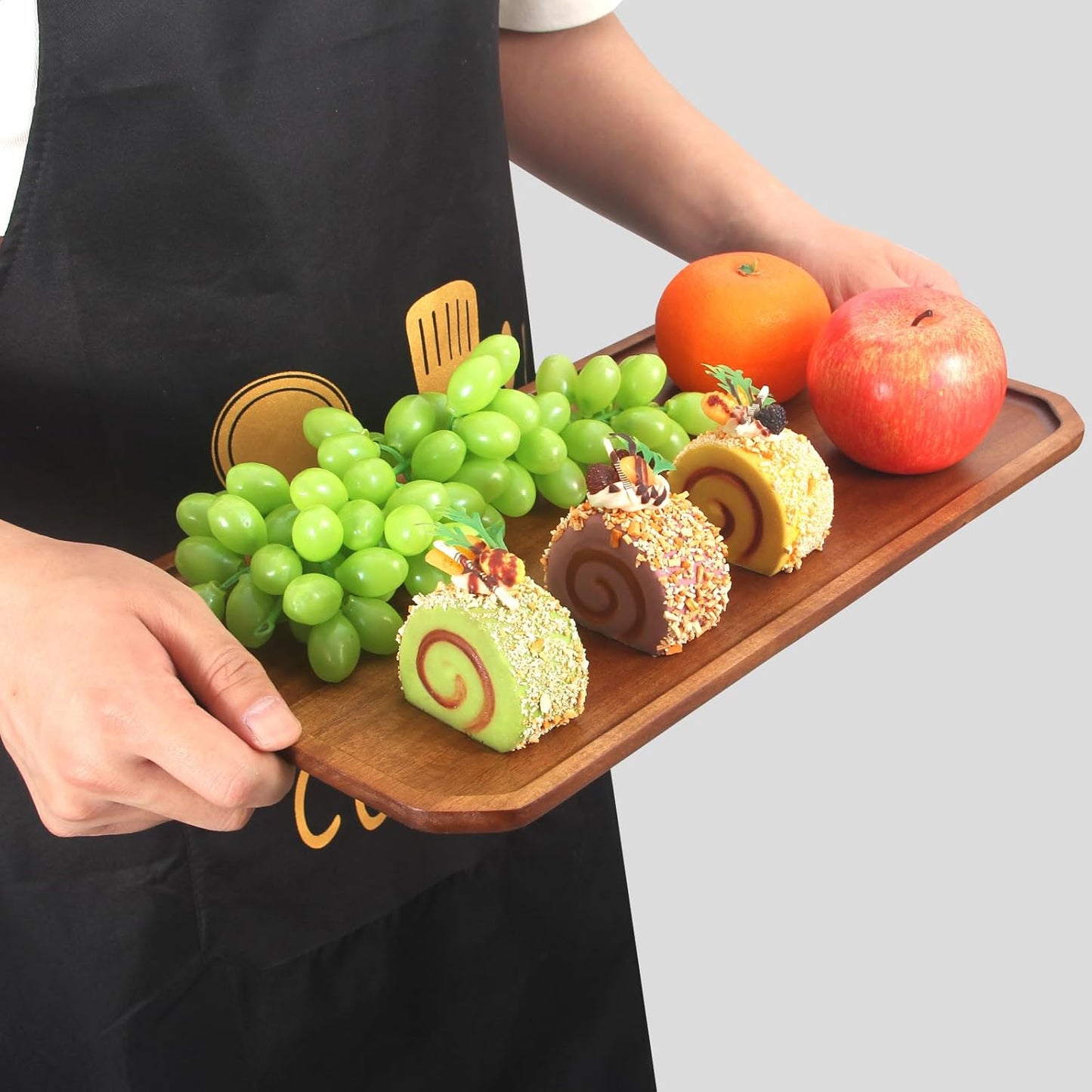 Large Acacia Wood Serving Platters - Wooden Charcuterie Boards, Decorative Platter for Fruit, Food, Cheese - Rectangle Plate Kitchen Counter Tray