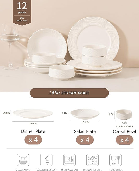 Dinnerware sets plates and bowls sets modern plates,Handmade Reactive Glaze Stoneware Plates and Bowls Sets,Highly Scratch Resistant Dishwasher & Microwave Safe Dishes Set (style - 6, 4 - Set (12pcs))