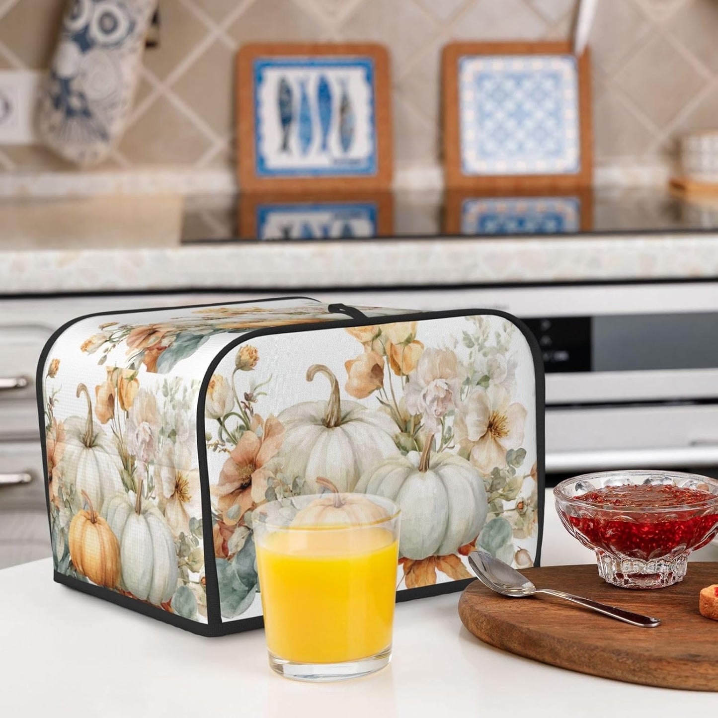 Toaster Cover 4 Slice Pumpkin Thanksgiving Botanical Watercolor Kitchen Small Appliance Covers with Pockets Dust and Fingerprint Protection