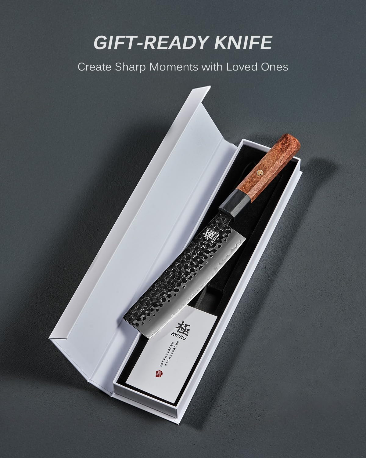 KYOKU Nakiri Knife, Kage Series 7" Kitchen Knife with 3-Layer Laminated Steel Blade Rosewood Handle, Japanese Nakiri Chef Knife with Sheath, Vegetable Knife for Chopping Slicing Mincing and More