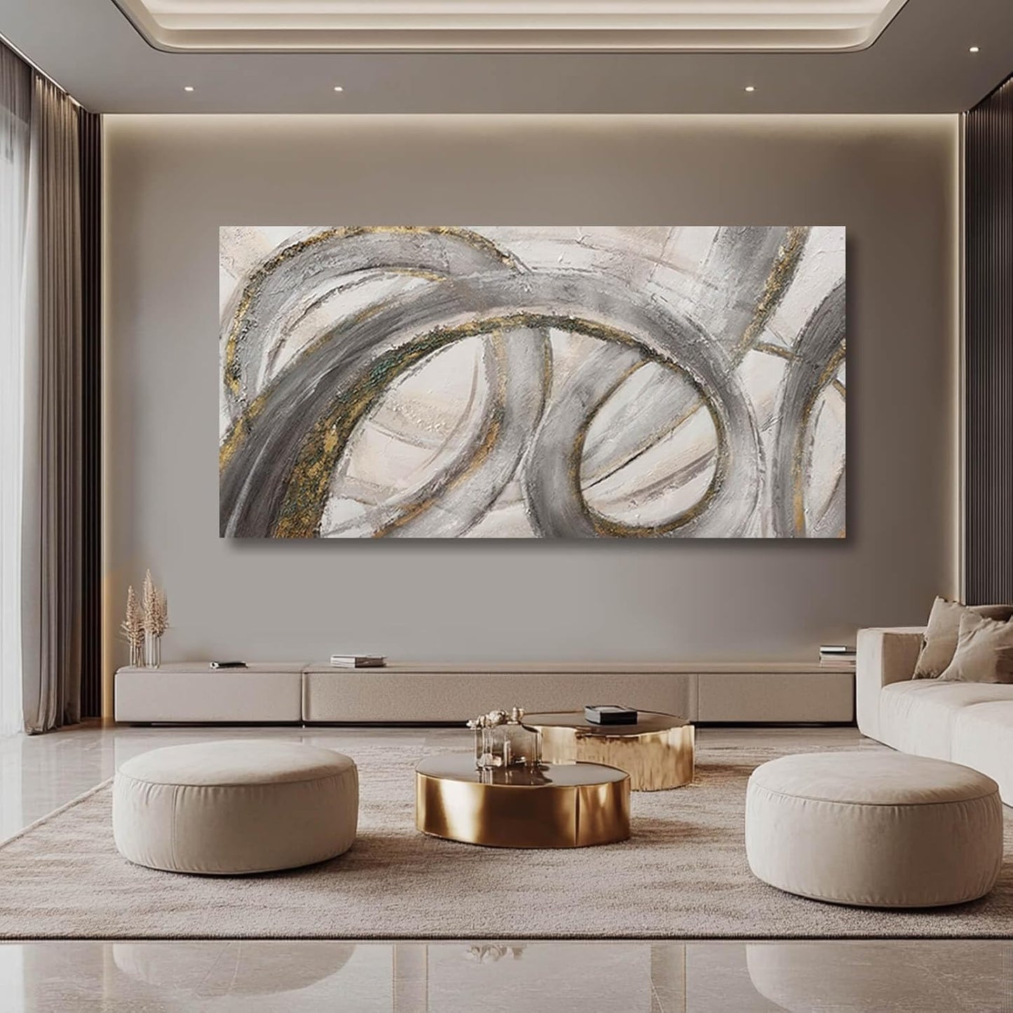 VAYIMDH Canvas Wall Art for Living Room Large Graffiti Wall Decor Grey and Beige Picture Painting for Home Office Bedroom 29"x 58" Ready to Hang