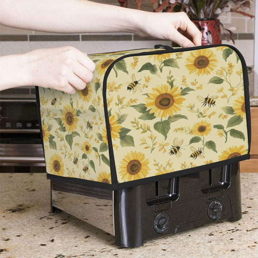 2 Slice Toaster Cover,Sunflower Bee On Retro Small Kitchen Appliance Bread Machine Cover with Pockets,Dust & Fingerprint Protection