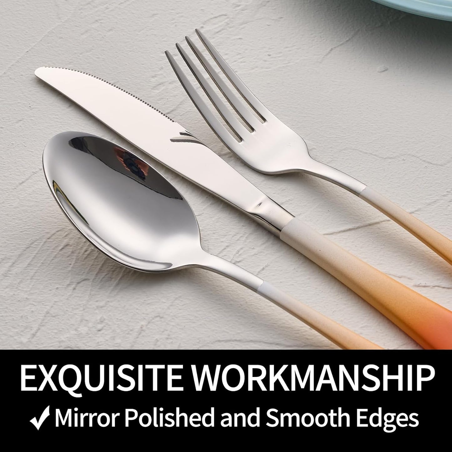 20-Pieces Color Silverware Sets for 4,Orange and white Handle Stainless Steel Cutlery Set, Include Forks Spoons and Knives Set, Dishwasher Safe Utensil Sets for Home Restaurant