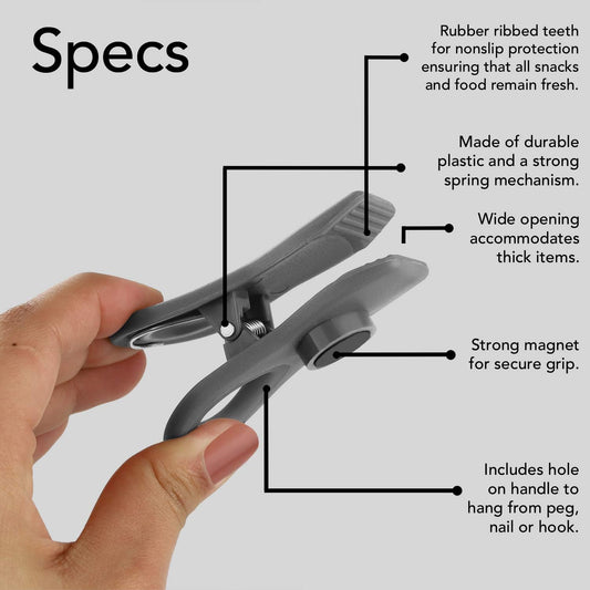 COOK WITH COLOR Bag Clips with Magnet- Food Clips, Chip Clips, Bag Clips for Food Storage with Airtight Seal Grip for Bread Bags, Snack Bags and Food Bags (Grey, Pack of 20)