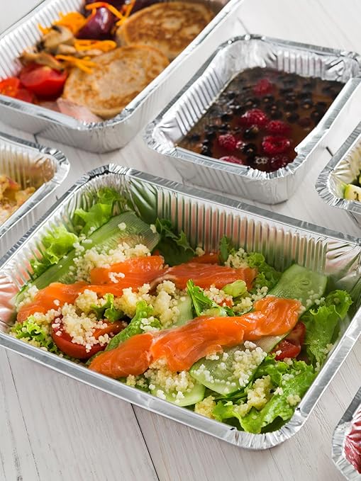 60 Pack 8x6 Disposable Aluminum Pans Aluminum-Foil-Pans-Tin-Foil-Baking-Pans-Tin-Trays-Food-Containers-for-Meal-Prep-Cooking-Roasting-Heating