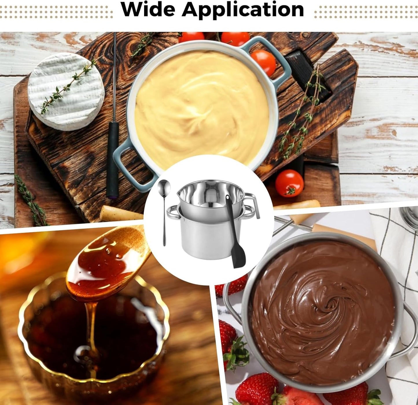 Double Boiler Set with Silicone Spatula - 2.0 QT Stainless Steel Double Boiler with Scale & Handle for Melting Chocolate, Soap, Wax, Candle Making