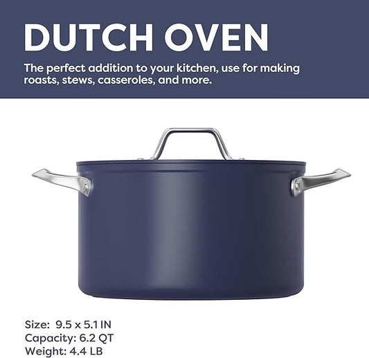 CIARRA Nonstick Dutch Oven with Lid, 6.2 QT Ceramic Dutch Oven with Dual Handles, Non Toxic, PTFE & PFOA Free, Oven Safe & Compatible with All Stovetops, Blue