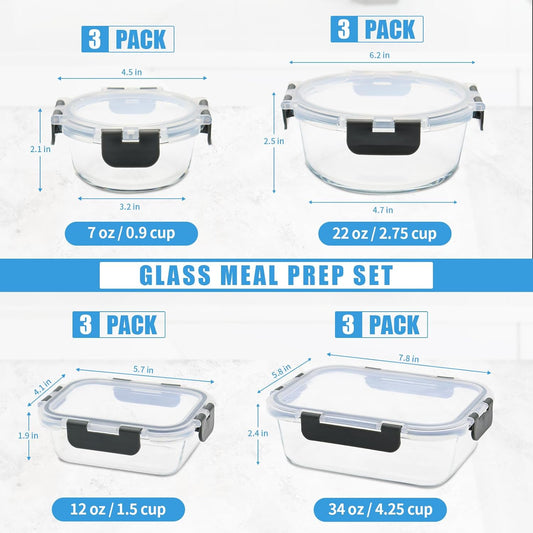 12 Pack Glass Food Storage Containers with Airtight Lids for Meal Prep, Leftover, BPA-Free, Leak-Proof, Freezer to Microwave Safe (12 Lids & 12 Containers)