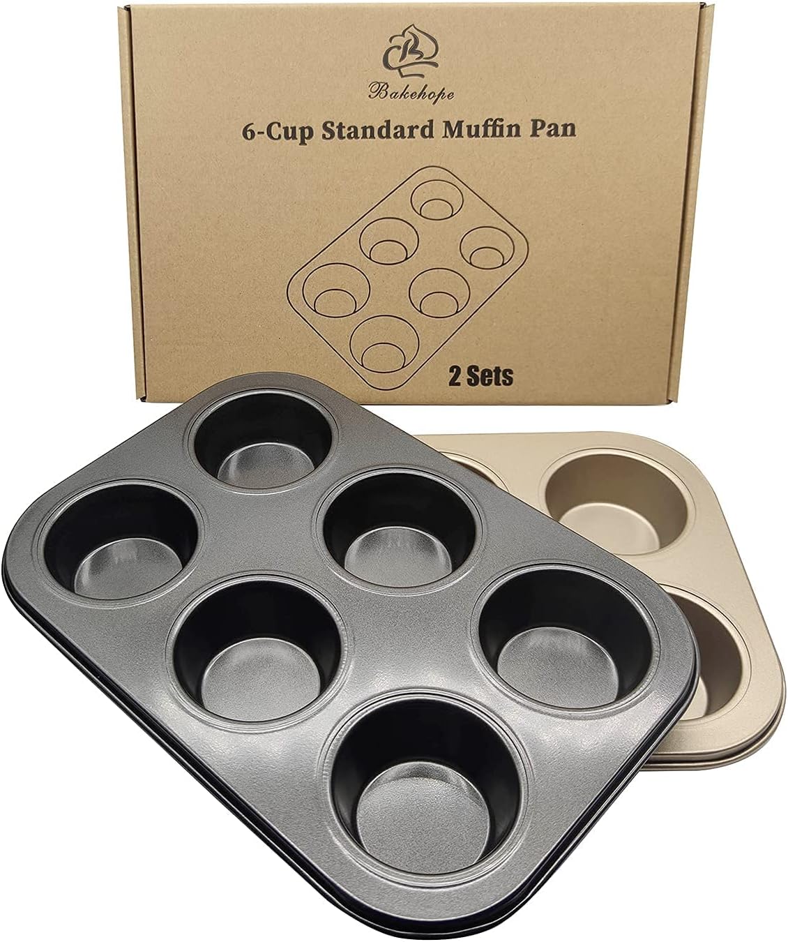 Muffin Tins 6-Cups Nonstick Carbon Steel Standard Cupcake Pans, Set of 2