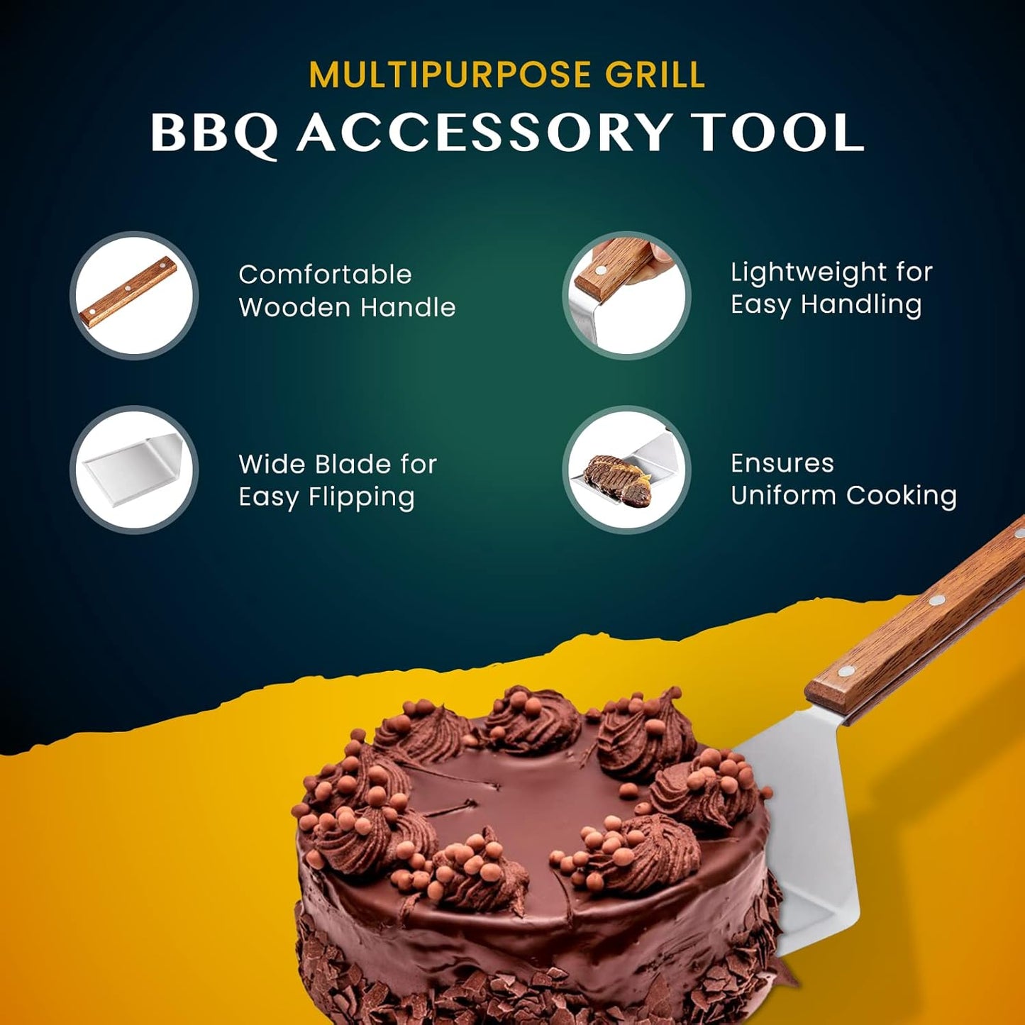 Extra Wide Spatula with Beveled Edges, Oversized Stainless-Steel Spatula with Wood Handle for Skillets, Griddles & Pancake Flipper for Burgers, Omelet, and Versatile for Culinary Task, 6 x 5-inches