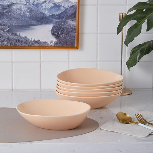 Stone Lain Delilah 8-inch Bowl 6-Piece Dish Set, Porcelain, Pastel Orange