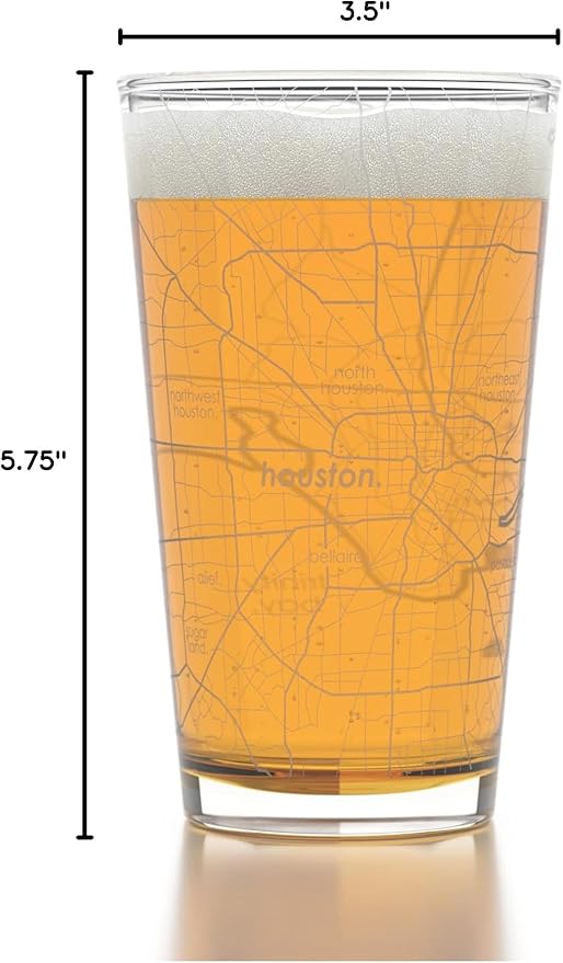 Well Told Engraved Houston Texas Map Pint Glass, Etched Beer Gift (16 oz, Clear) City Map Pint, Custom City Glassware, Gifts For Beer Lovers