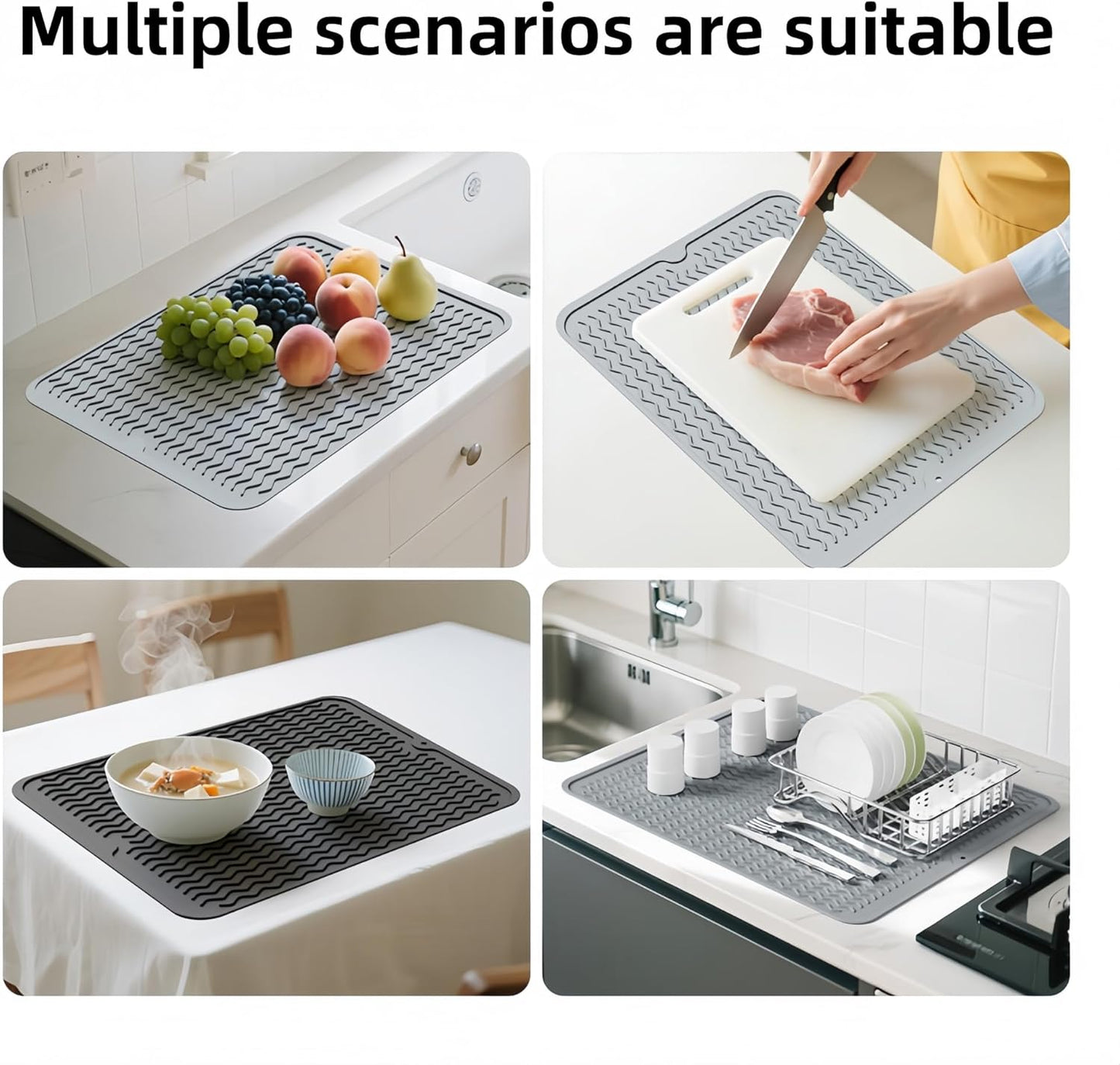 Blackstone Griddle Accessories Silicone Grill Side Shelf Tool Mat, Outdoor BBQ Spatula Mat, with Drip Pad Kitchen Countertop Heat Resistant Mat (Grey)