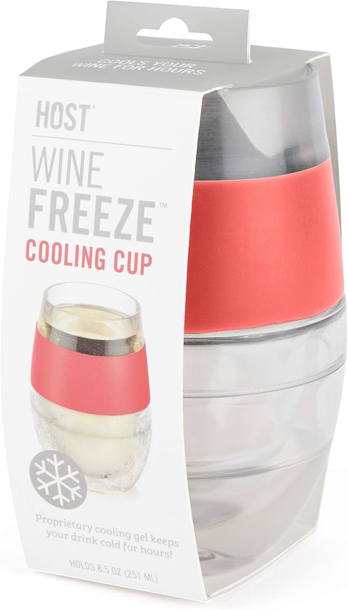 HOST Wine Freeze Cooling Cup, Plastic Double Wall Insulated Freezable Drink Chilling Tumbler with Freezing Gel | Wine Glasses for Red and White Wine, Set of 1, 8.5 oz, Coral