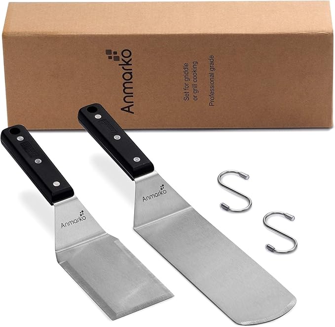 Anmarko Grill Spatula Set - Long Metal Spatula Spatula - Griddle Scraper and Pancake Flipper or Pizza Spatula - Offset Spatula - Stainless Steel Utensil Great for BBQ Grill Flat Top