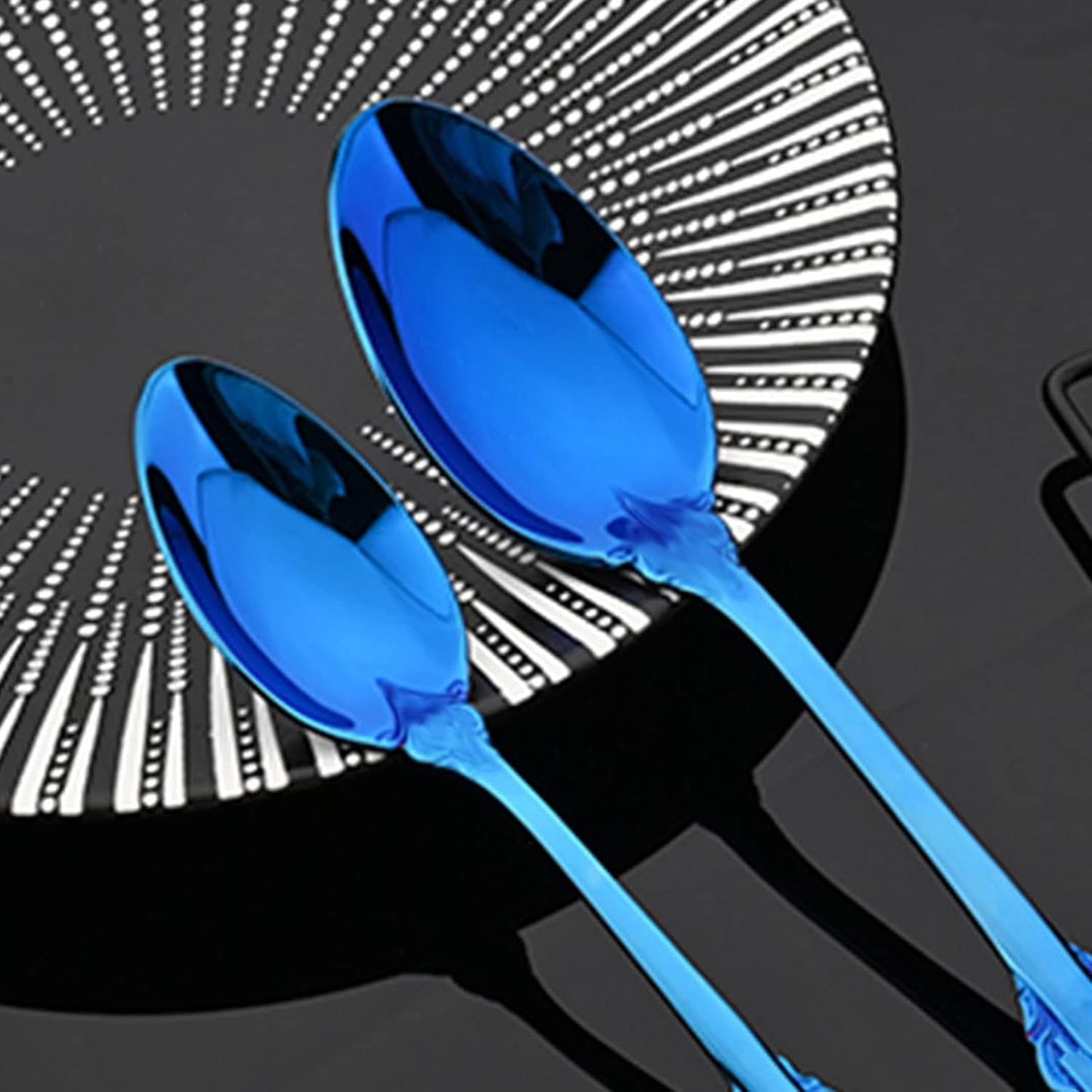 JASHII 4-Piece Blue Cutlery Set Silverware Set, Mirror Polished, Stainless Steel Flatware Cutlery Eating Utensils Service for 1, Unique Elegant Pattern, Dishwasher Safe (Blue)