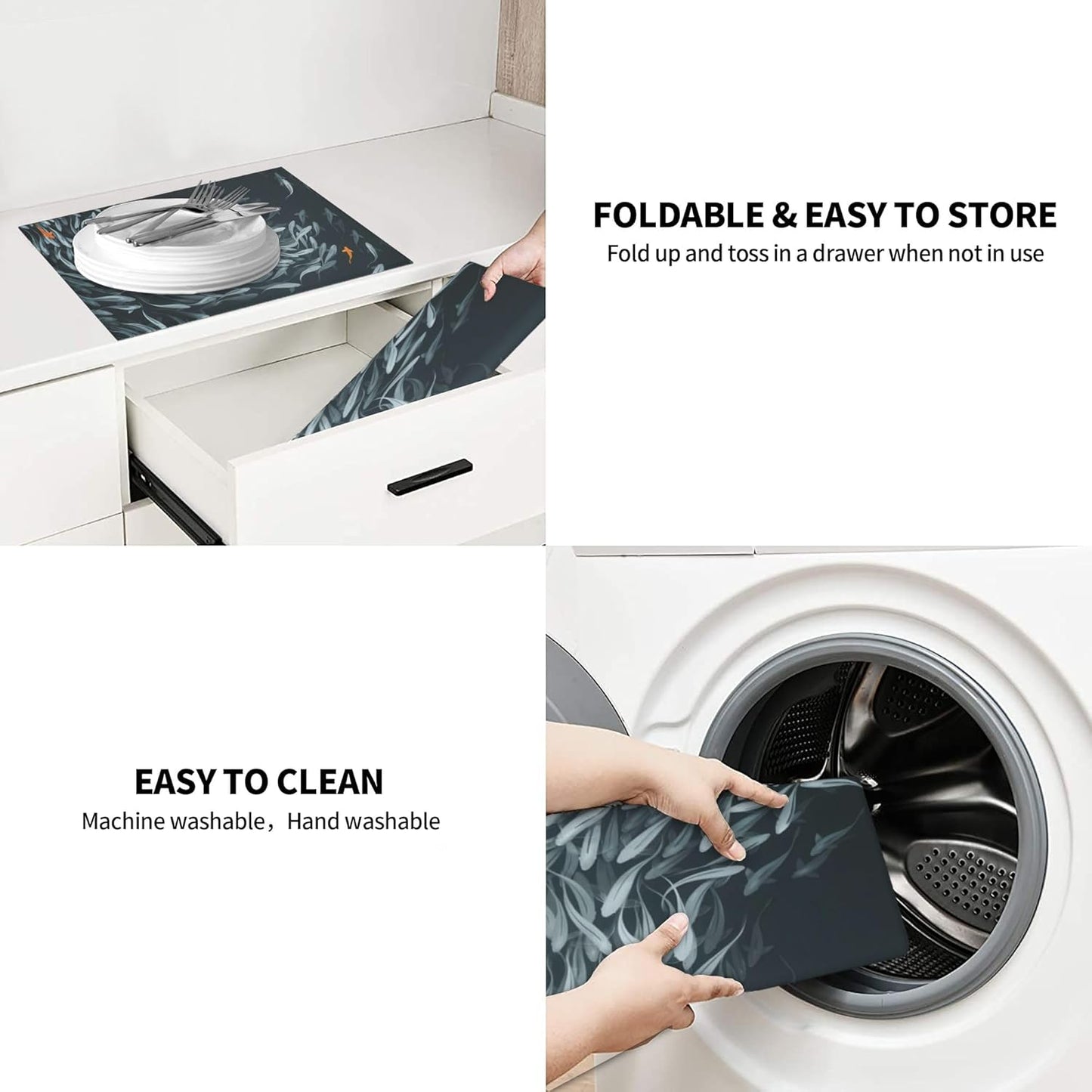 Japanese Fish Dish Drying Mat 16x18 Inch, Microfiber Absorbent Fast Dry Mat Artistic Painting of Fish Large Dish Mat Drying Kitchen Mat, Kitchen Drying Pad for Kitchen Counter Coffee Bar Decor